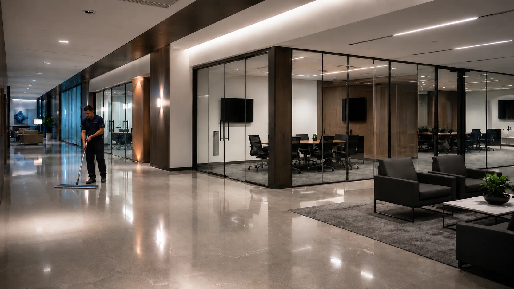 Commercial cleaning service in a Nassau County business facility