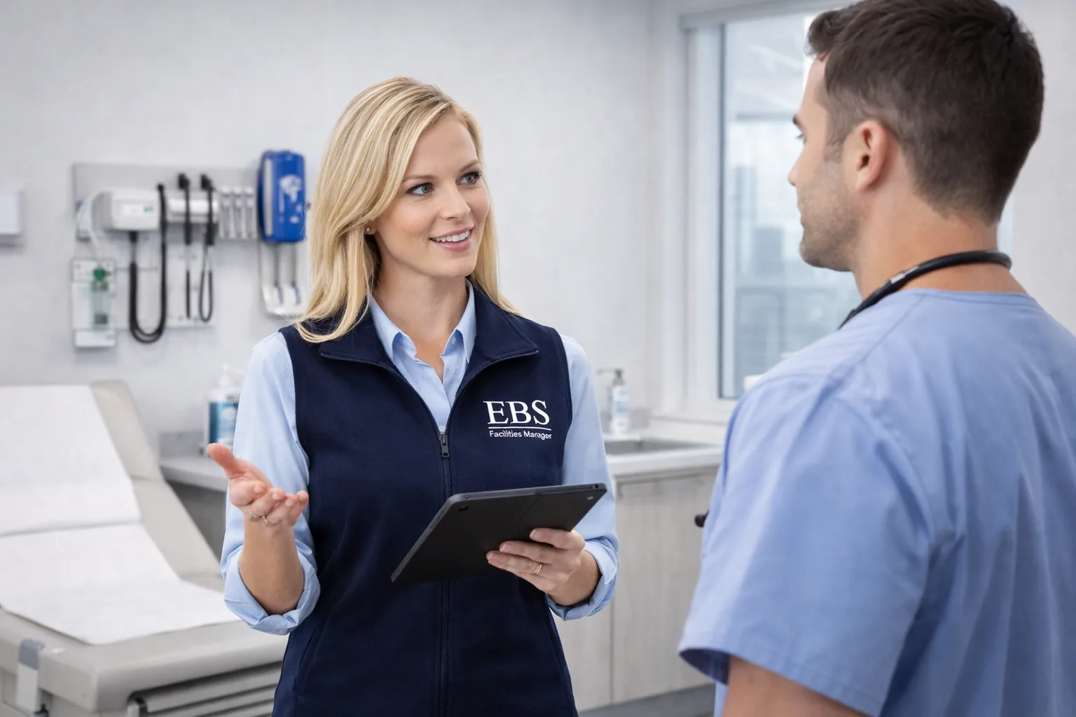Professional medical cleaning team working in a healthcare environment
