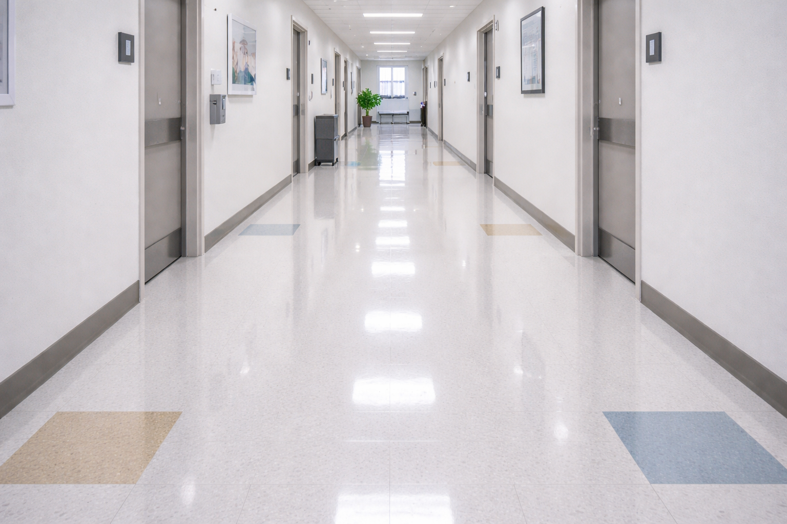 Clean and well-maintained healthcare facility corridor