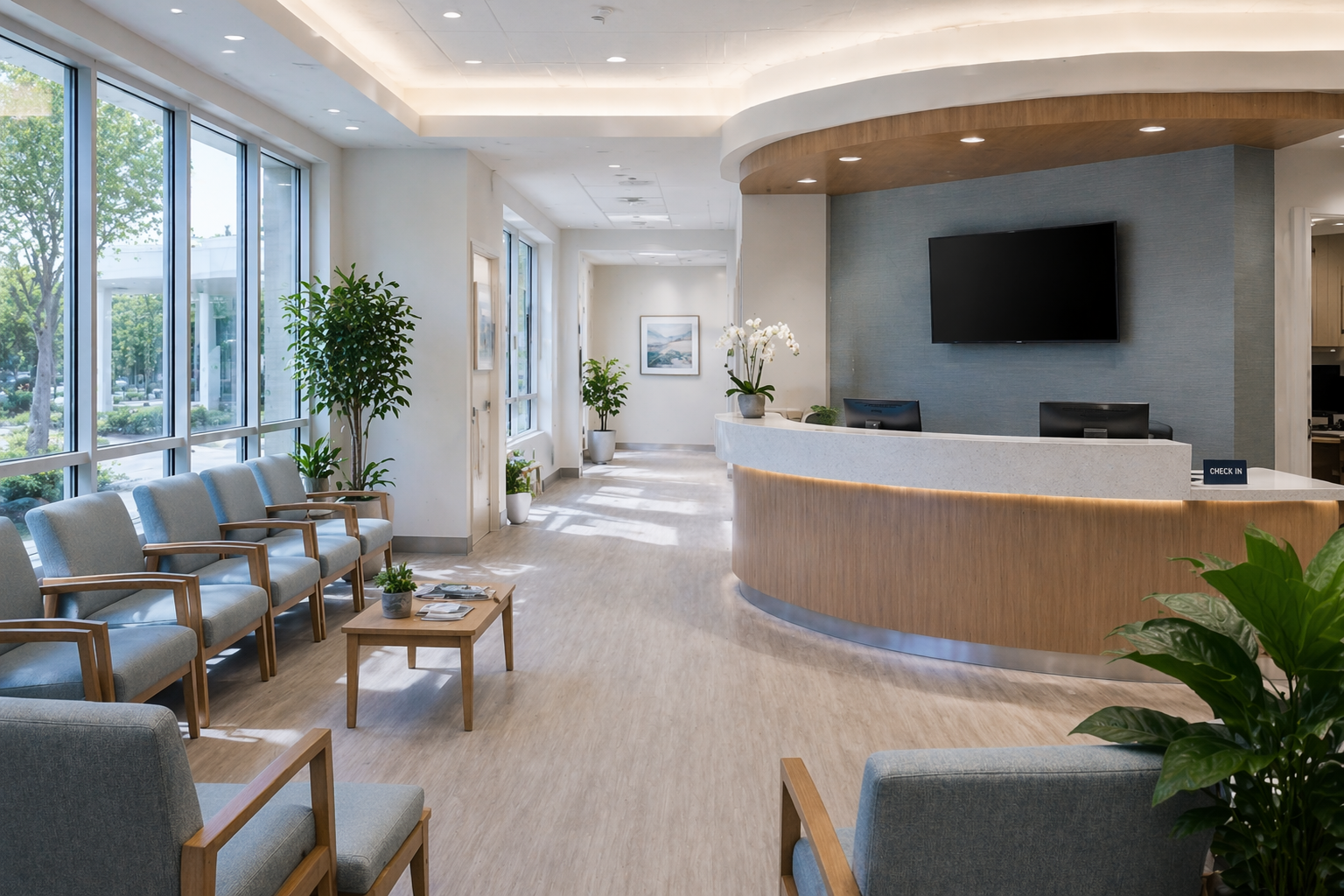 Clean and modern medical office waiting room on Long Island